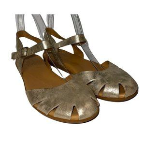 Kork Ease Sandal Sz 7 Muted Distressed Gold Leather Ankle Strap Fisherman